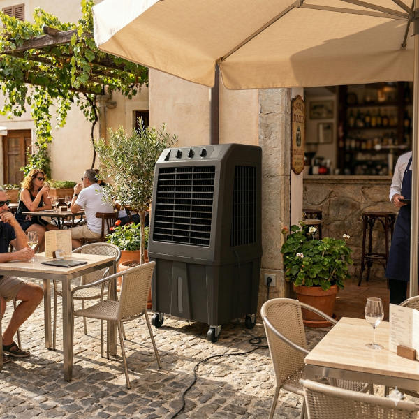 Raffrescatore Evaporativo Kaltermann nel Piazzale Esterno di un Bar
